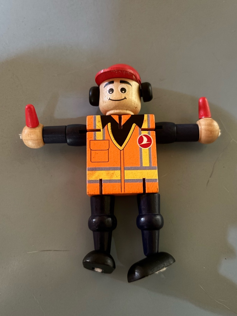 Turkish Airlines Wooden Ground Crew Action Figure. Posable moves.